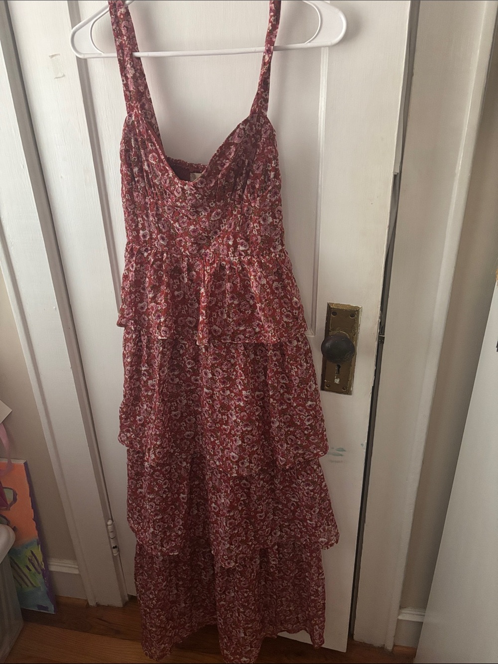 Tiered Floral Maxi Dress in Deep Rose